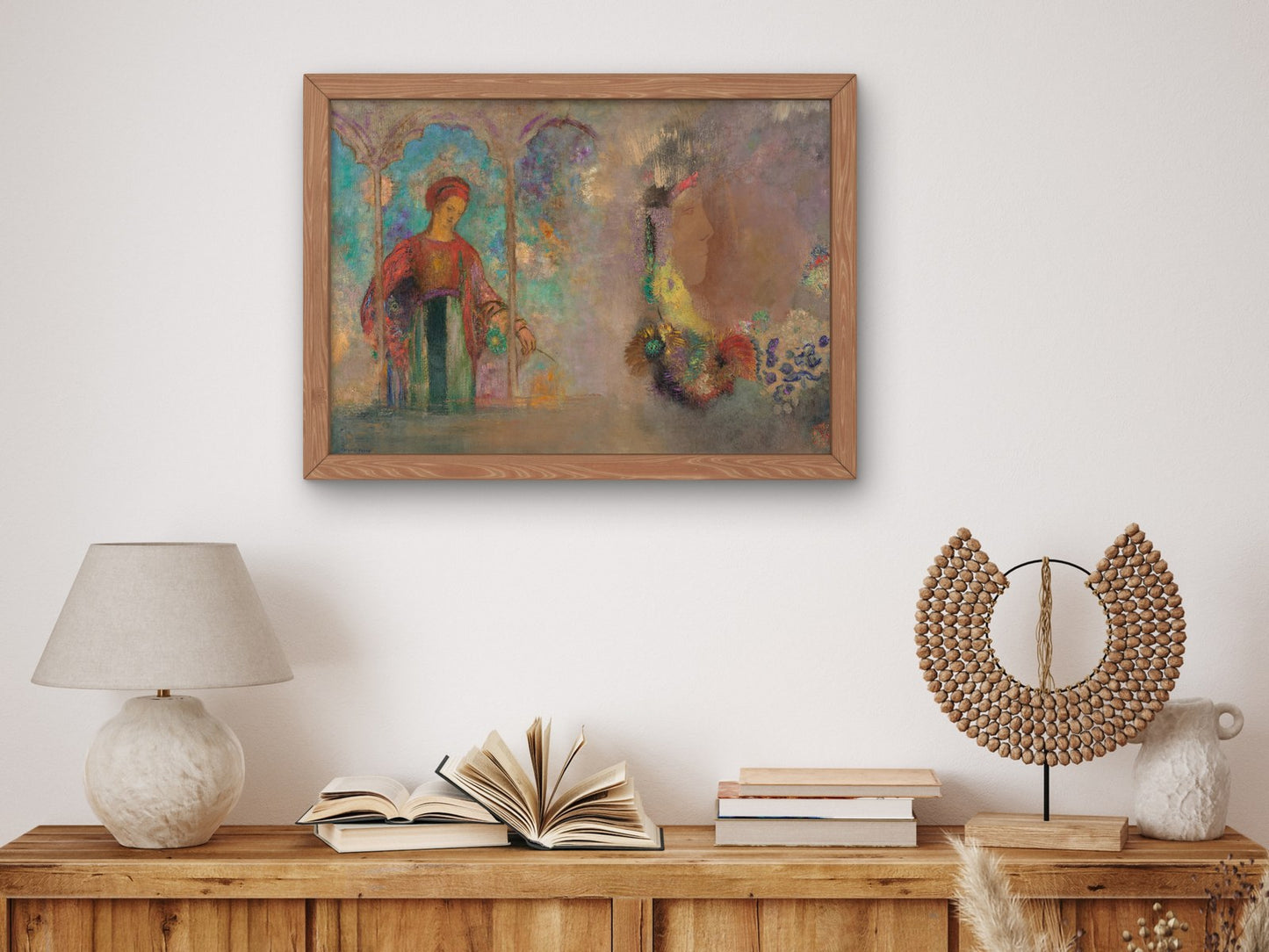 Woman in a Gothic Arcade with Flowers by Odilon Redon 1905, Wall Art Print, Fine Art Reproduction, Museum Quality Decor, Poster
