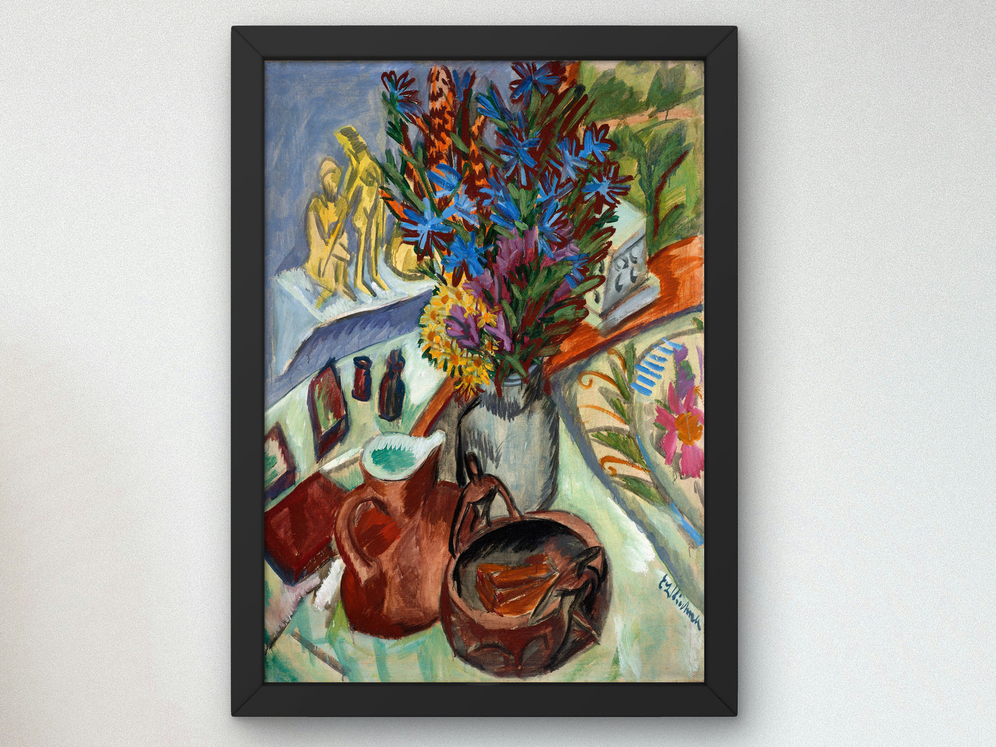 Still Life with Jug and African Bowl by Ernst Ludwig Kirchner 1912, Wall Art Print, Fine Art Reproduction, Museum Quality Decor, Poster