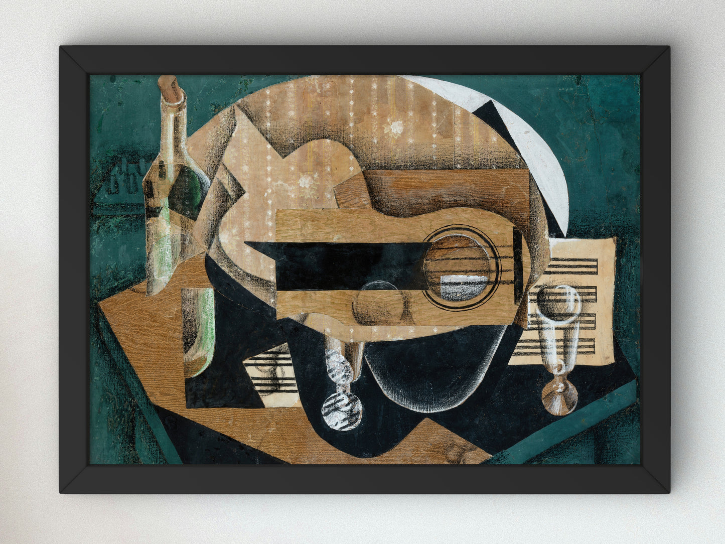 A Guitar, Glasses and a Bottle by Juan Gris 1913, Wall Art Print, Fine Art Reproduction, Museum Quality Decor, Poster