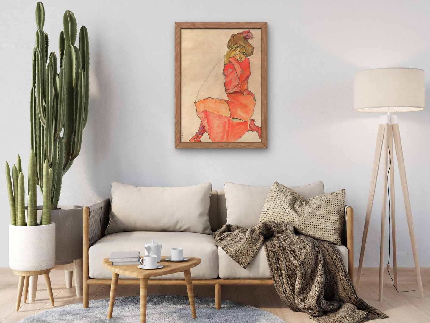 Kneeling Female in Orange Red Dress by Egon Schiele 1910, Wall Art Print, Fine Art Reproduction, Museum Quality Decor, Poster