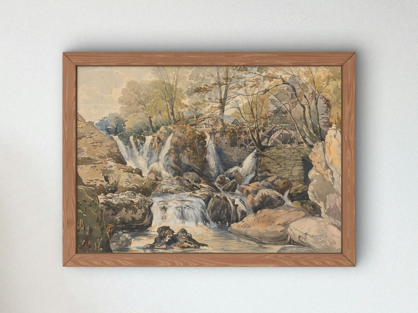 Watermill and Waterfalls by Aaron Edwin Penley 1862, Wall Art Print, Fine Art Reproduction, Museum Quality Decor, Poster