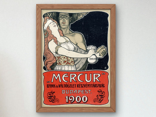 Mercur Bank and Foreign Exchange Office Leaflet by Ferenc Helbing 1900, Wall Art Print, Fine Art Reproduction, Museum Quality Decor, Poster