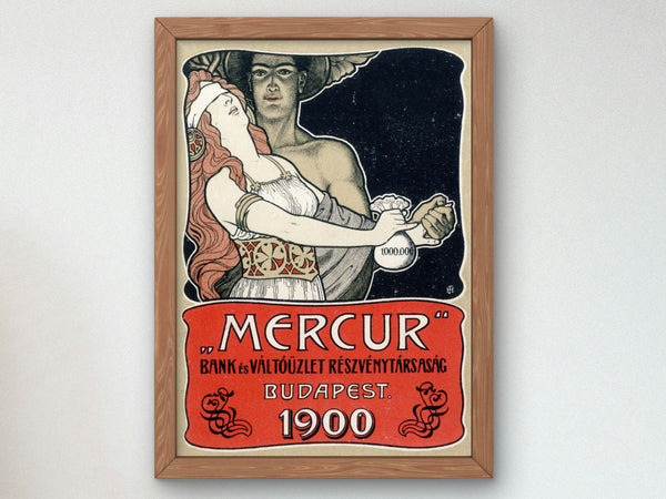 Mercur Bank and Foreign Exchange Office Leaflet by Ferenc Helbing 1900, Wall Art Print, Fine Art Reproduction, Museum Quality Decor, Poster