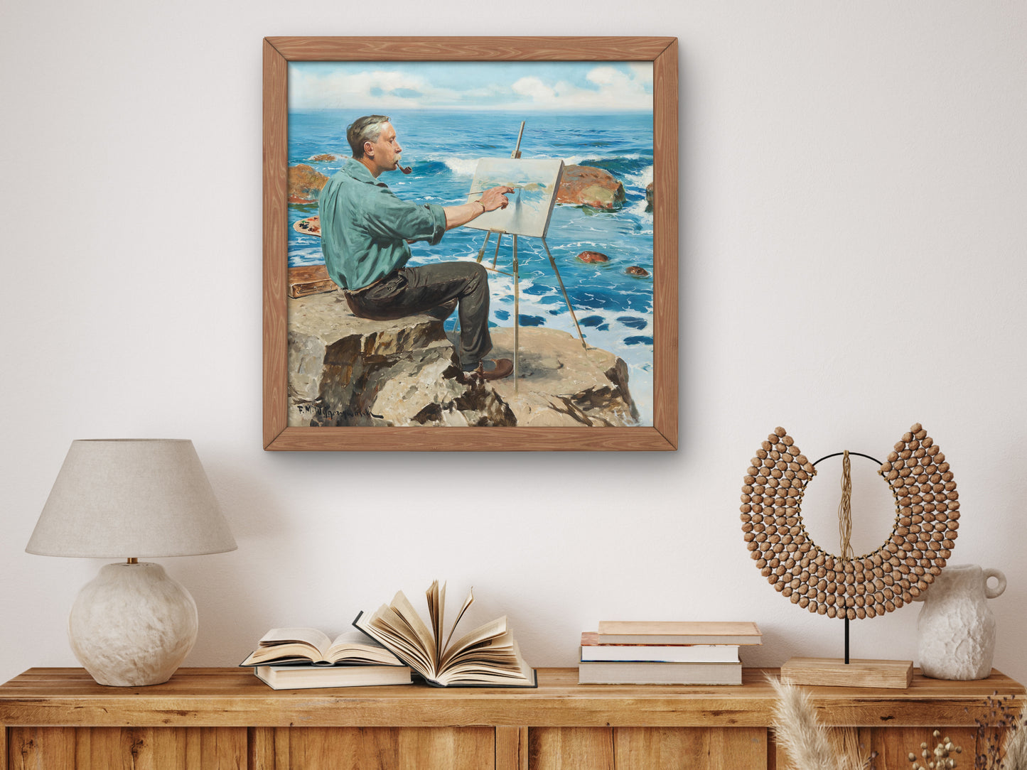 Self Portrait against the Sea by Feliks Michał Wygrzywalski 1928, Wall Art Print, Fine Art Reproduction, Museum Quality Decor, Poster