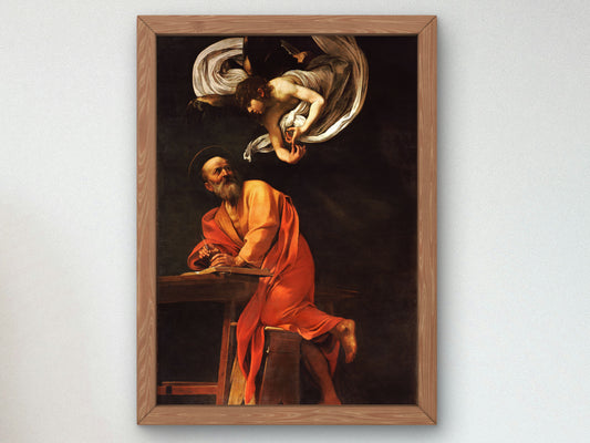 Saint Matthew and the Angel by Caravaggio 1600, Wall Art Print, Fine Art Reproduction, Museum Quality Decor, Poster