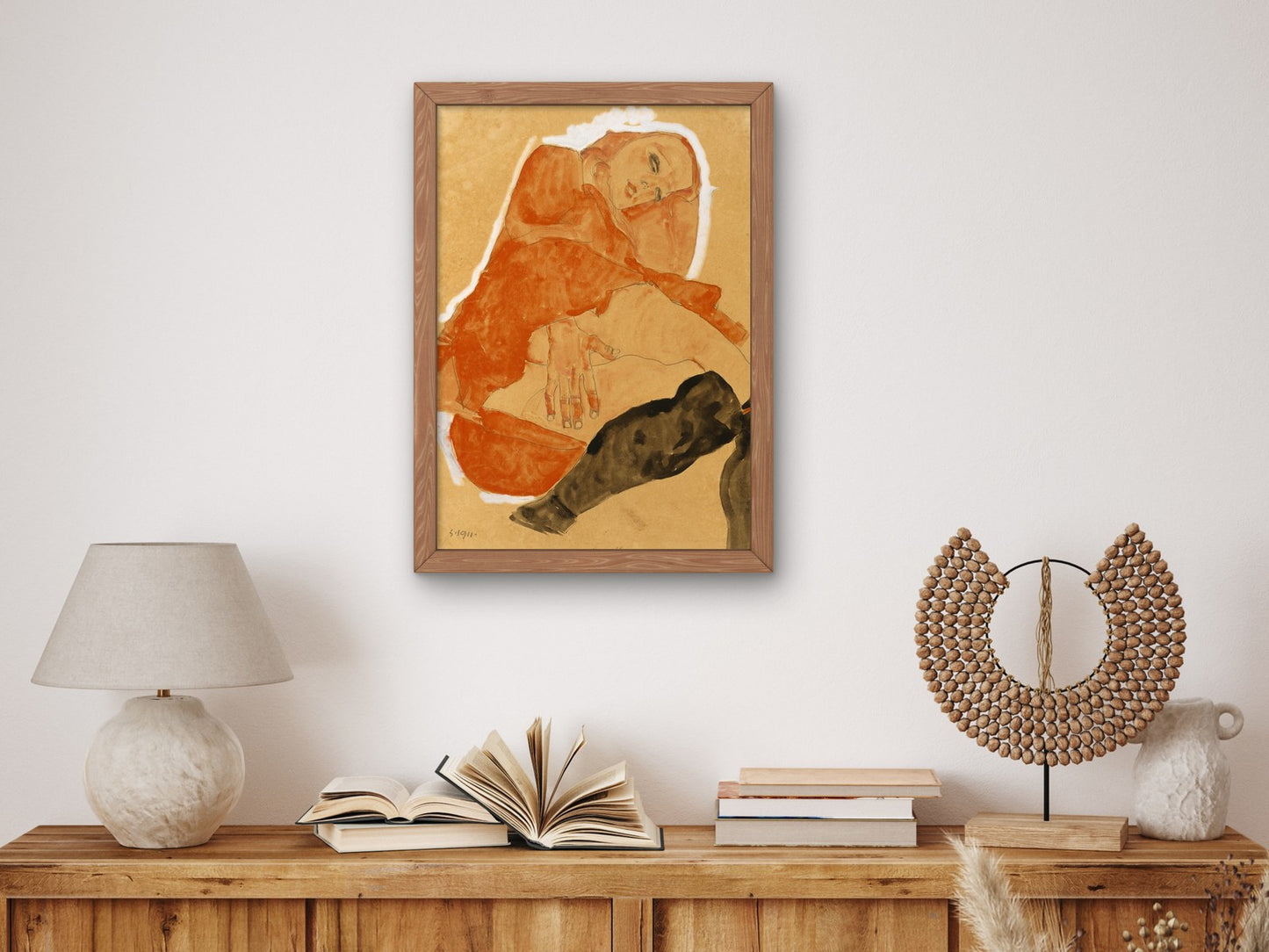Girl in Red Robe and Black Stockings by Egon Schiele 1911, Wall Art Print, Fine Art Reproduction, Museum Quality Decor, Poster