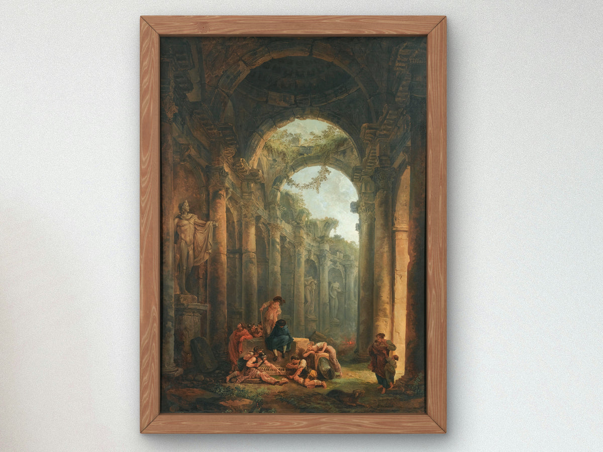 Classical Ruins with Soldiers Gambling by Hubert Robert, Wall Art Print, Fine Art Reproduction, Museum Quality Decor, Poster