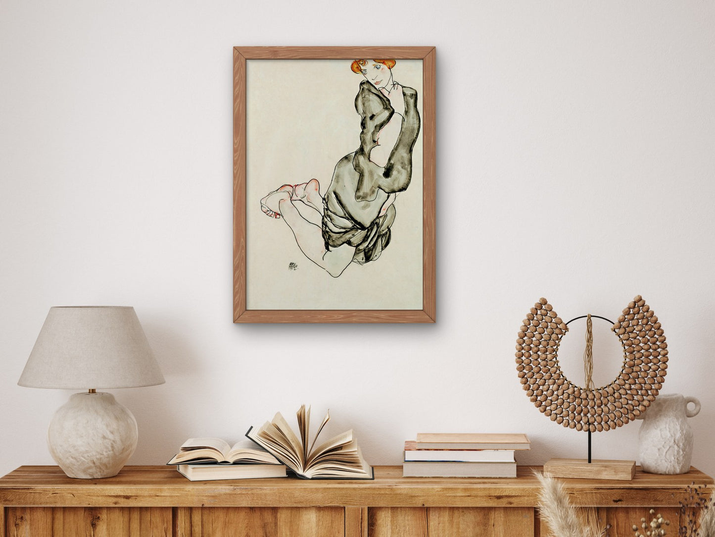 Kneeling Woman with a Gray Cape by Egon Schiele 1912, Wall Art Print, Fine Art Reproduction, Museum Quality Decor, Poster