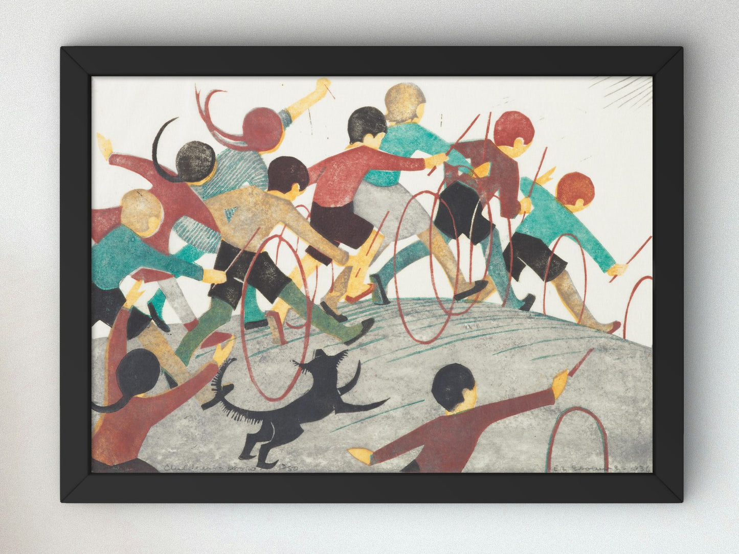 Children's Hoops by Ethel Spowers 1936, Wall Art Print, Fine Art Reproduction, Museum Quality Decor, Poster