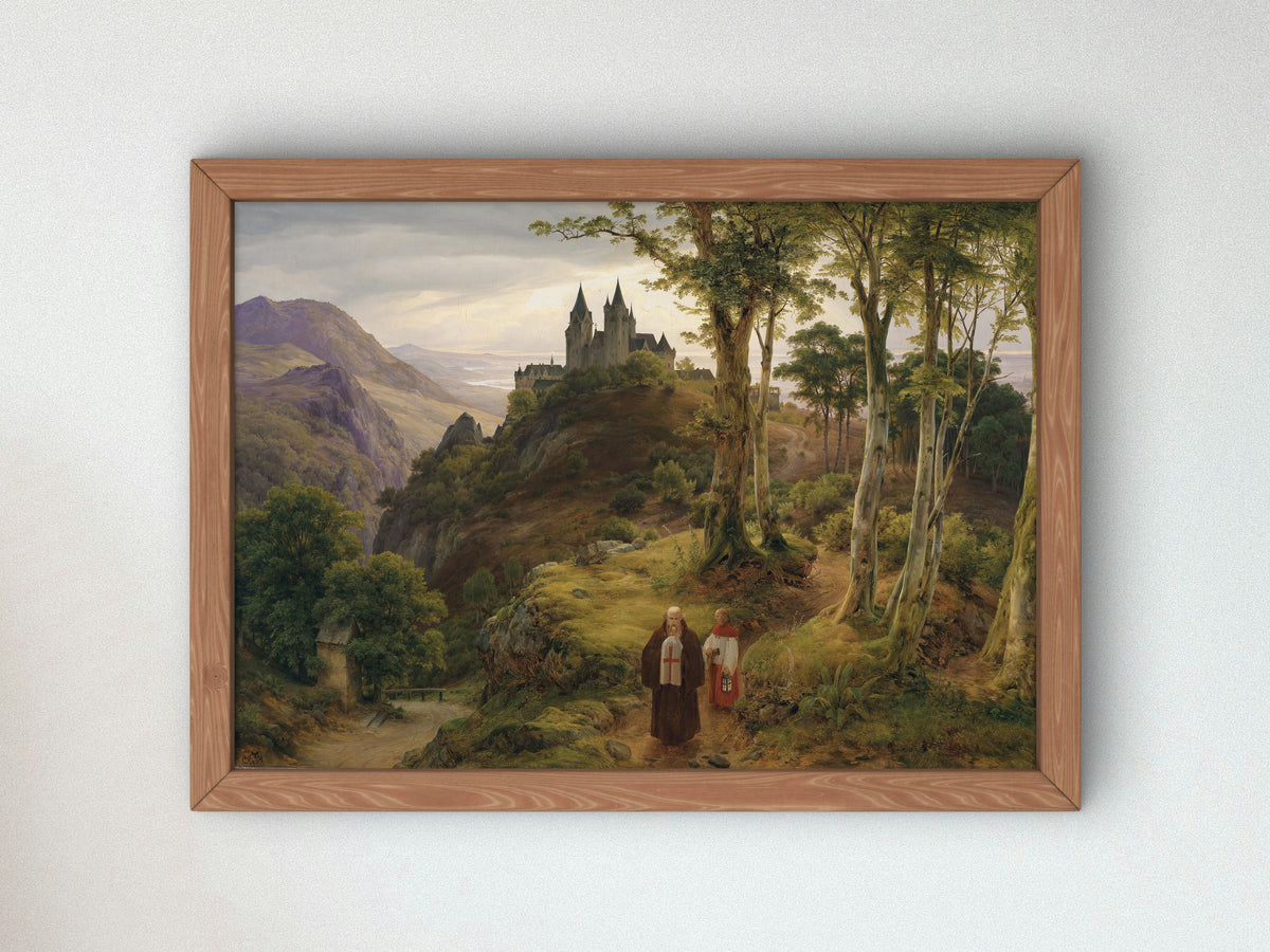 Romantic Landscape with Monastery by Karl Friedrich Lessing, Wall Art Print, Fine Art Reproduction, Museum Quality Decor, Poster