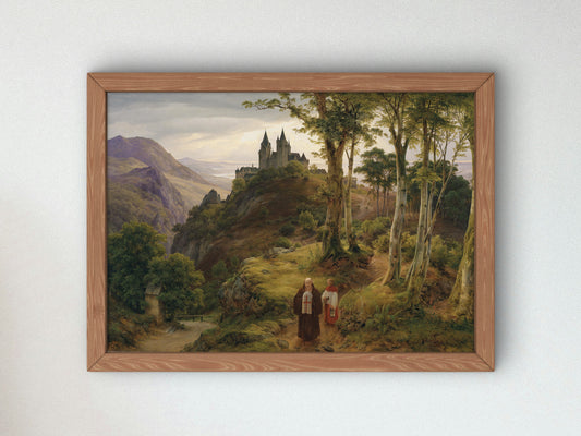 Romantic Landscape with Monastery by Karl Friedrich Lessing, Wall Art Print, Fine Art Reproduction, Museum Quality Decor, Poster