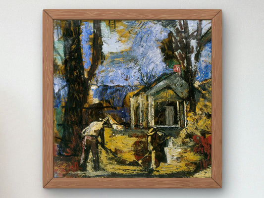 Raking Leaves by Charles Logasa 1939, Wall Art Print, Fine Art Reproduction, Museum Quality Decor, Poster
