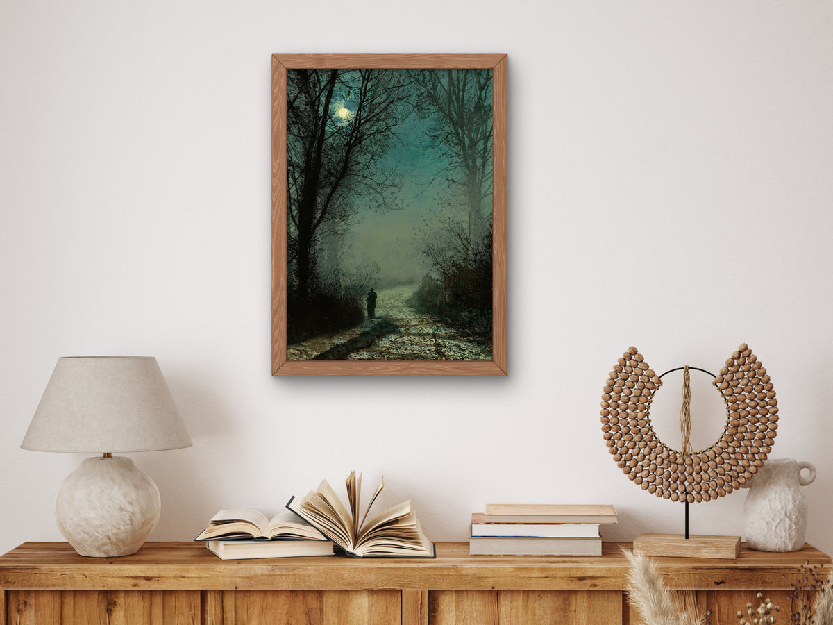 Lovers on a Moonlit Lane by John Atkinson Grimshaw 1873, Wall Art Print, Fine Art Reproduction, Museum Quality Decor, Poster