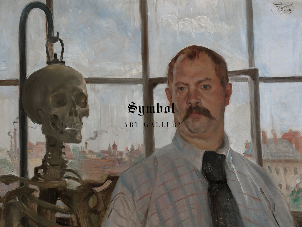 Self Portrait with Skeleton by Lovis Corinth 1896, Wall Art Print, Fine Art Reproduction, Museum Quality Decor, Poster