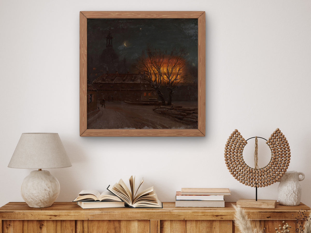 Winter Evening in Dresden by Knud Baade 1845, Wall Art Print, Fine Art Reproduction, Museum Quality Decor, Poster