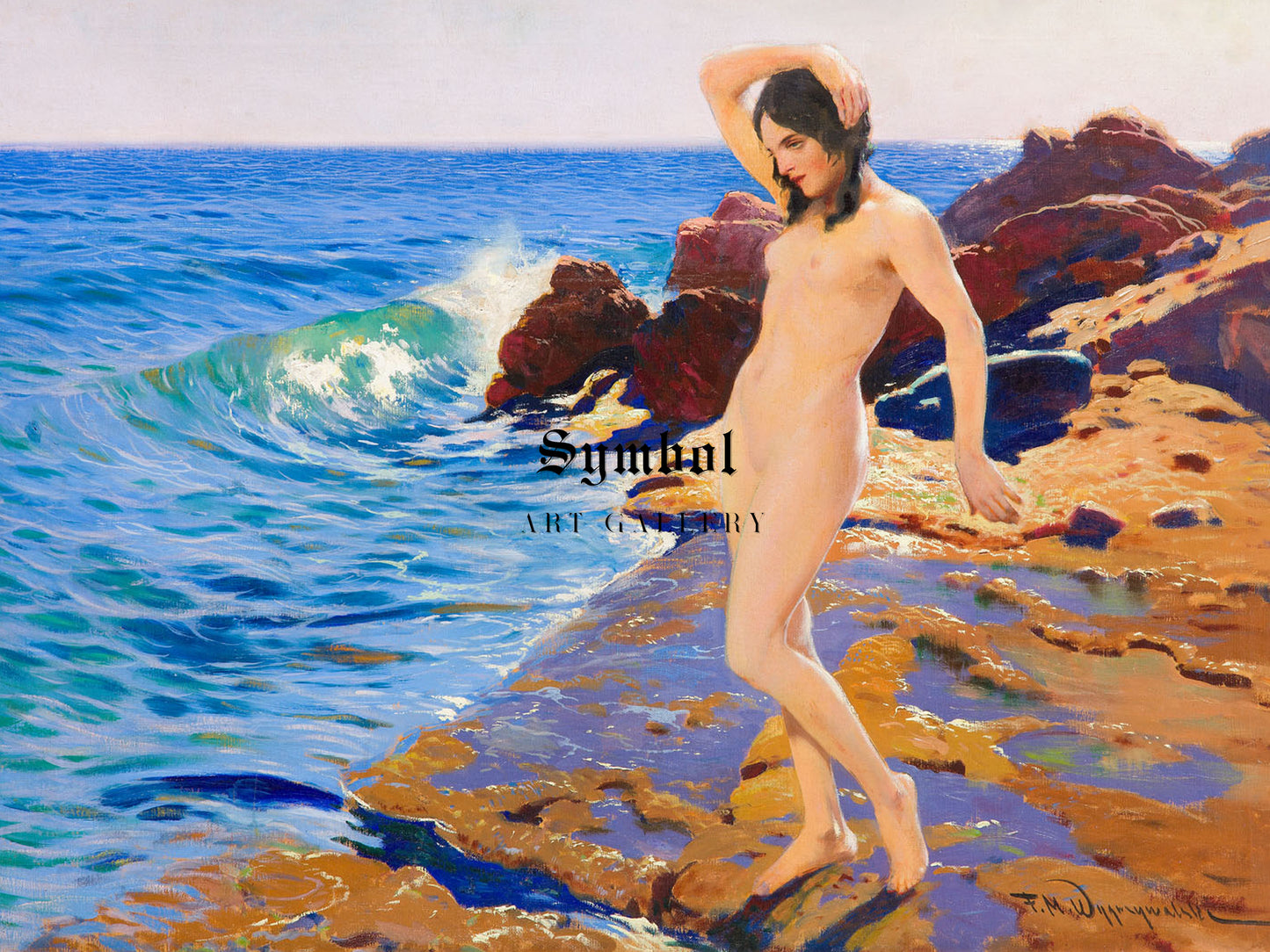 Nude on Capri by Feliks Michał Wygrzywalski, Wall Art Print, Fine Art Reproduction, Museum Quality Decor, Poster