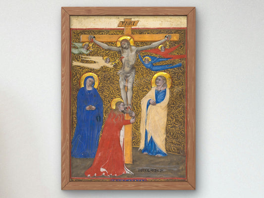 Single Leaf from a Missal The Crucifixion by Nicolò da Bologna 1390, Wall Art Print, Fine Art Reproduction, Museum Quality Decor, Poster