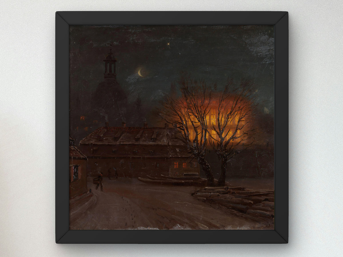Winter Evening in Dresden by Knud Baade 1845, Wall Art Print, Fine Art Reproduction, Museum Quality Decor, Poster