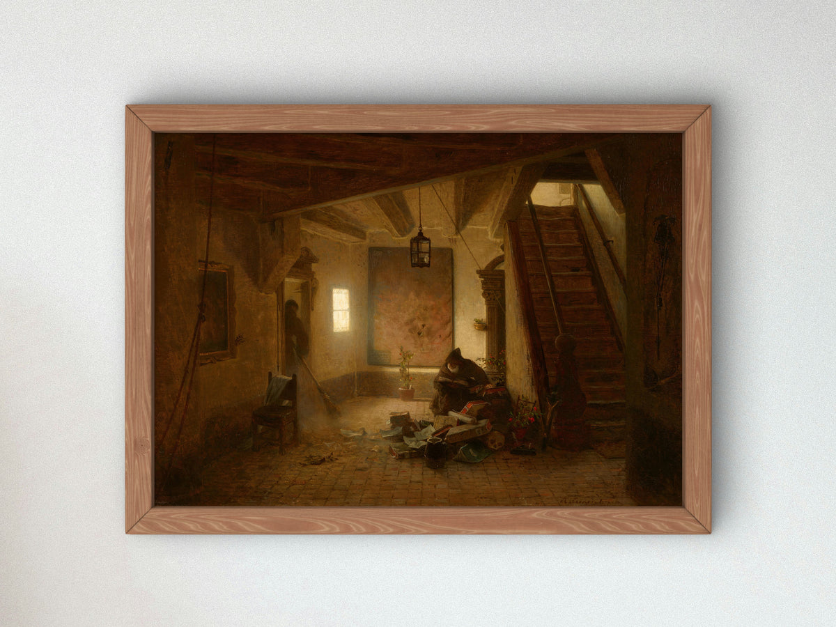 The Bookworm by Andreas Achenbach 1840, Wall Art Print, Fine Art Reproduction, Museum Quality Decor, Poster