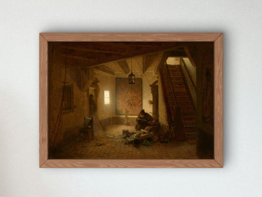The Bookworm by Andreas Achenbach 1840, Wall Art Print, Fine Art Reproduction, Museum Quality Decor, Poster