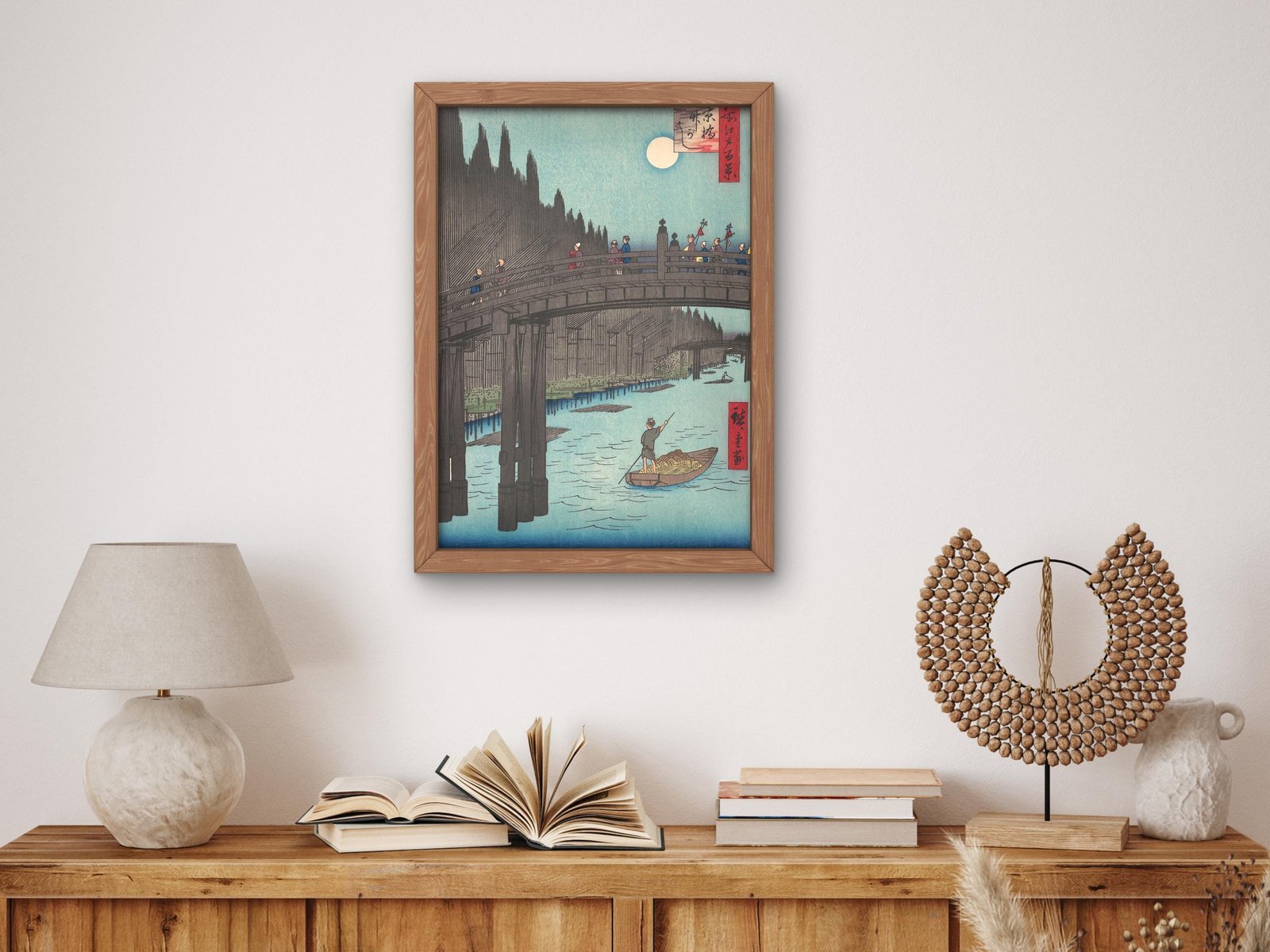 Bamboo Market at Capital Bridge by Hiroshige, 1857, Japanese Woodblock Prints, fine art print