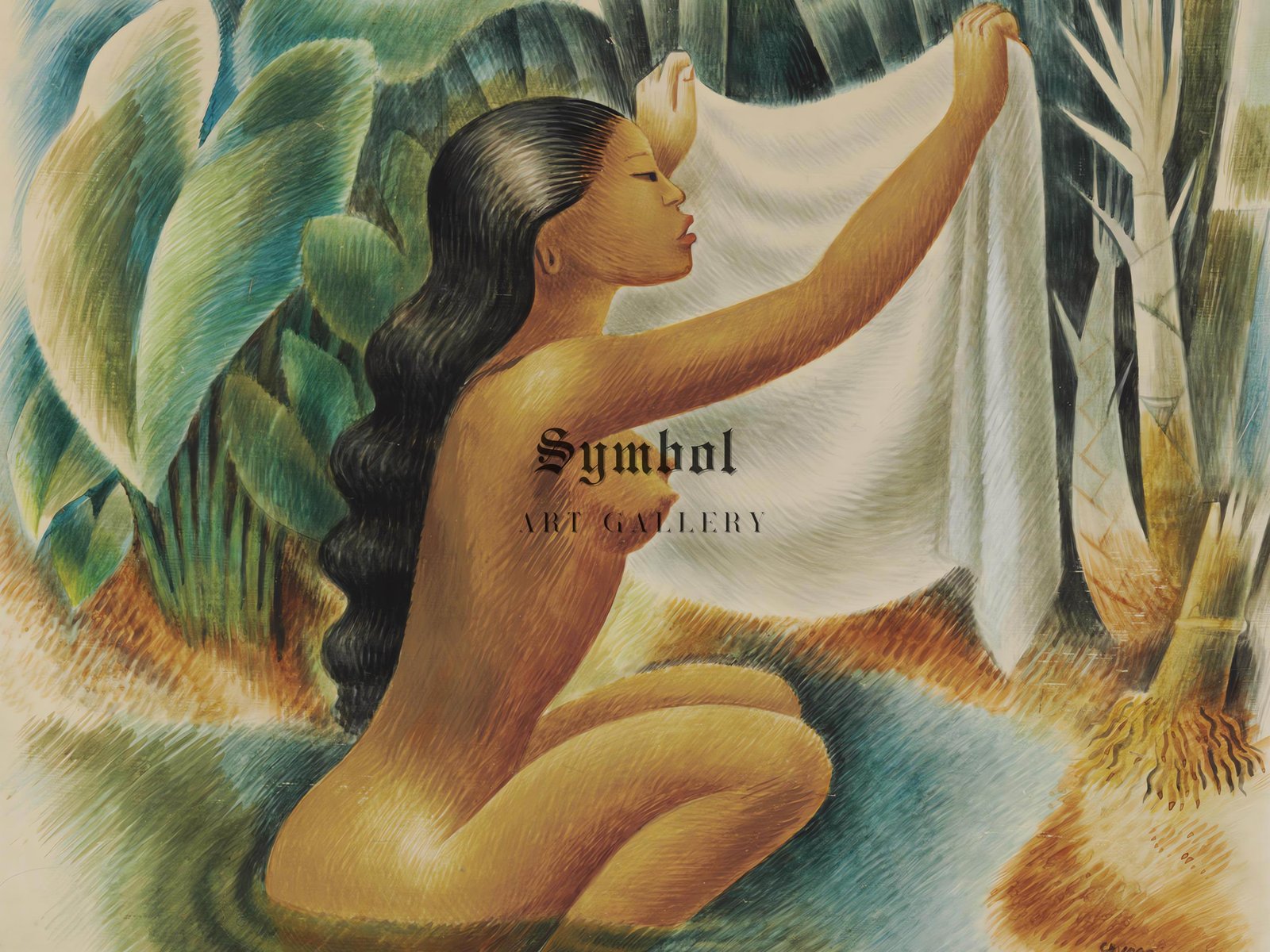 Bather Holding Up Her Kemban by Miguel Covarrubias, 1937, Art Deco and American Modernism, fine art print
