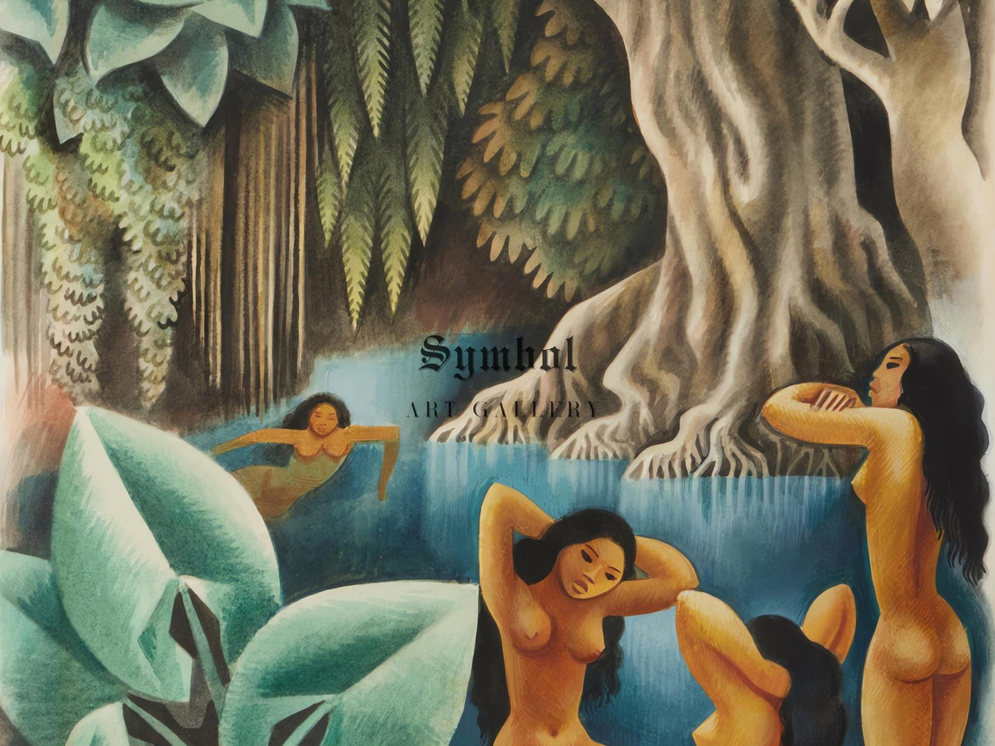 Bathing in the River by Miguel Covarrubias, 1936, Art Deco and American Modernism, fine art print