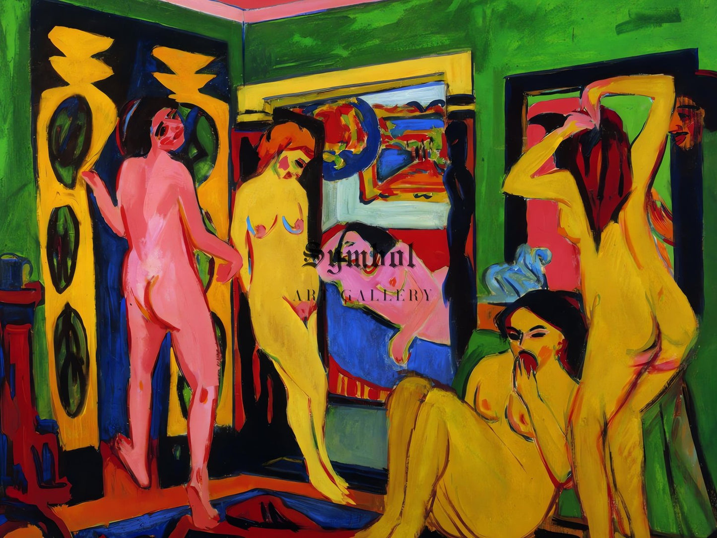 Bathing Women in a Room by Ernst Ludwig Kirchner, 1908, Expressionism and Fauvism, fine art print