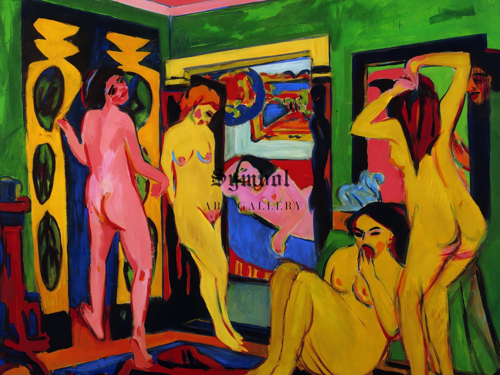 Bathing Women in a Room by Ernst Ludwig Kirchner, 1908, Expressionism and Fauvism, fine art print
