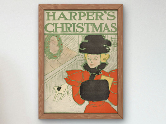 Harper's Christmas by Edward Penfield 1890, Wall Art Print, Fine Art Reproduction, Museum Quality Decor, Poster