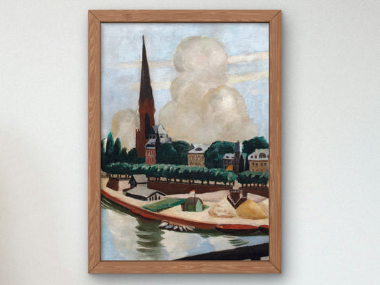 Bank of the Main and Church by Max Beckmann 1925, Wall Art Print, Fine Art Reproduction, Museum Quality Decor, Poster