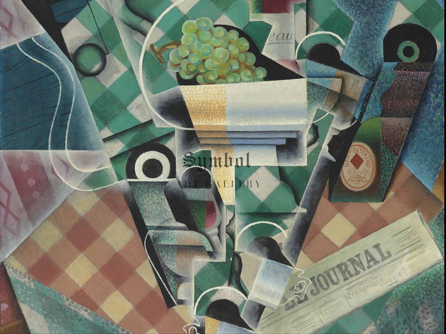 Still Life with Checked Tablecloth by Juan Gris 1915, Wall Art Print, Fine Art Reproduction, Museum Quality Decor, Poster
