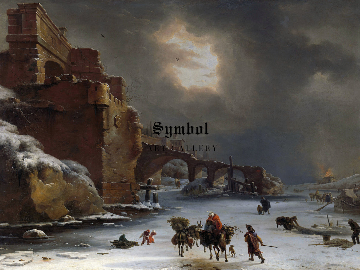City Walls in Winter by Willem Schellinks 1650, Wall Art Print, Fine Art Reproduction, Museum Quality Decor, Poster
