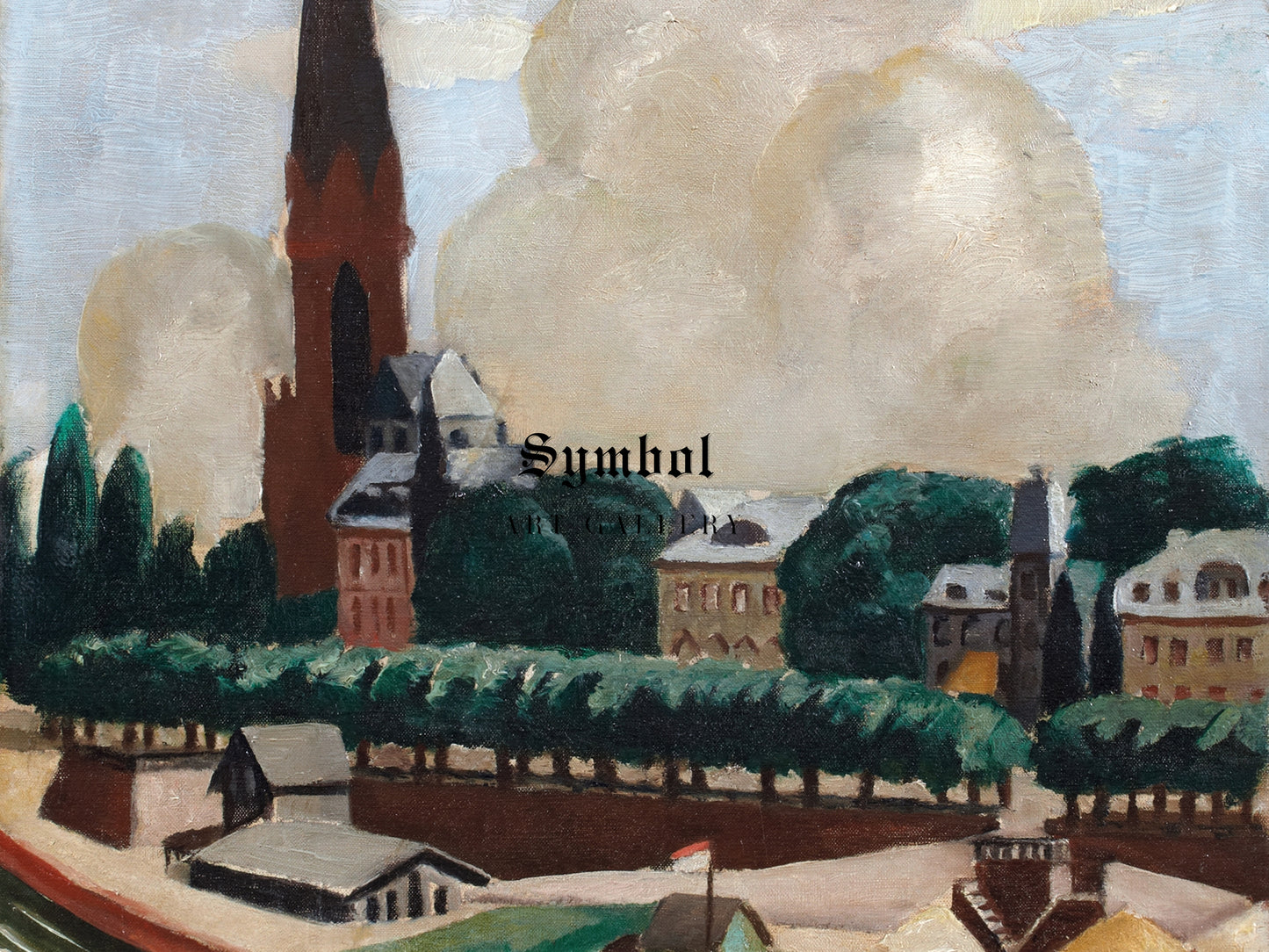Bank of the Main and Church by Max Beckmann 1925, Wall Art Print, Fine Art Reproduction, Museum Quality Decor, Poster