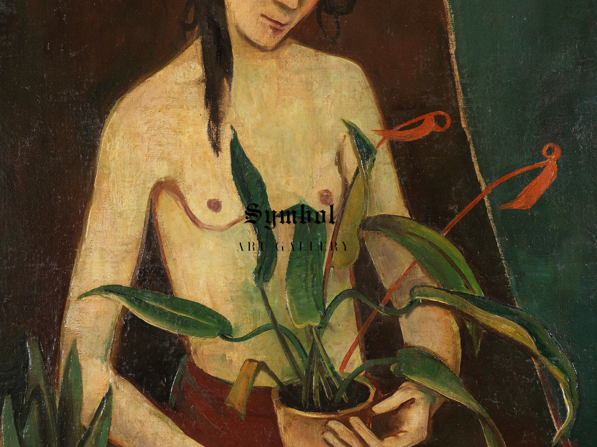 Woman with Plants by Karl Hofer 1922, Wall Art Print, Fine Art Reproduction, Museum Quality Decor, Poster