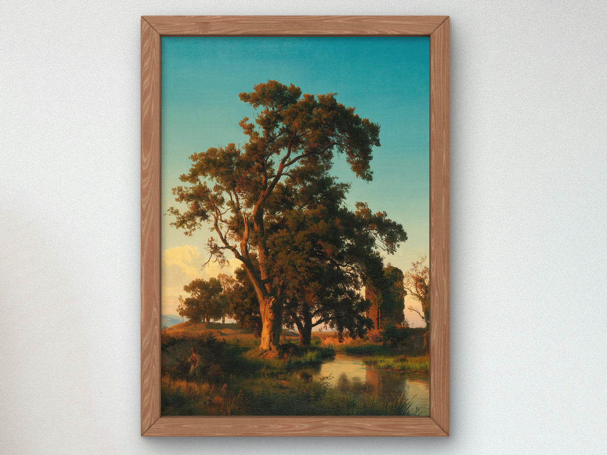 A Majestic Tree in the Evening Light by Oswald Achenbach, Wall Art Print, Fine Art Reproduction, Museum Quality Decor, Poster