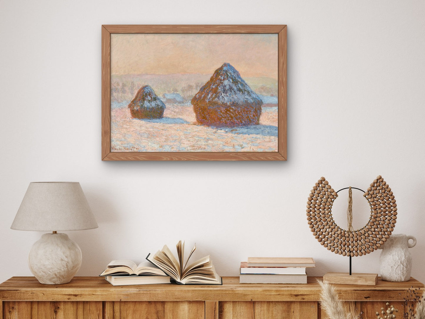 Wheatstacks Snow Effect Morning by Claude Monet 1891, Wall Art Print, Fine Art Reproduction, Museum Quality Decor, Poster