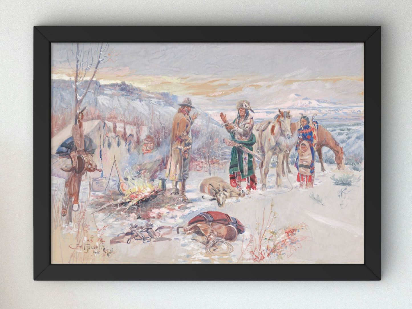 The Wolfer's Camp by Charles Marion Russell 1906, Wall Art Print, Fine Art Reproduction, Museum Quality Decor, Poster