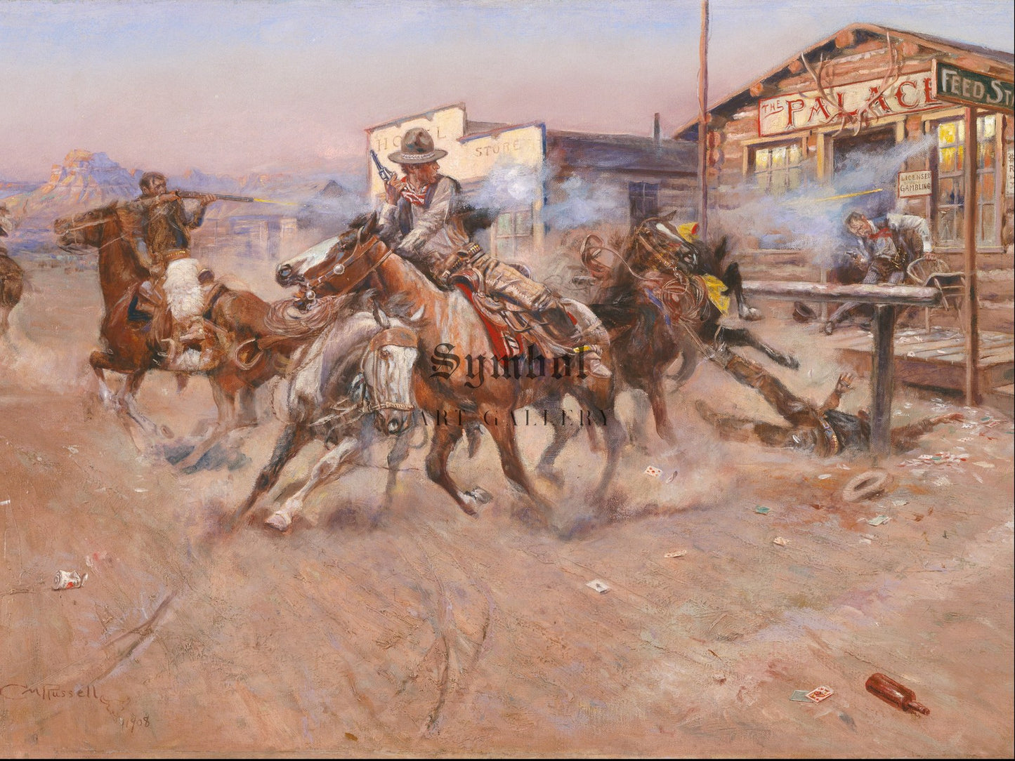 Smoke of a .45 by Charles Marion Russell 1908, Wall Art Print, Fine Art Reproduction, Museum Quality Decor, Poster