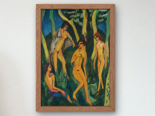 Four Nudes under Trees by Ernst Ludwig Kirchner, Wall Art Print, Fine Art Reproduction, Museum Quality Decor, Poster