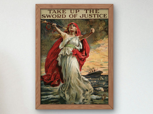 Take Up the Sword of Justice by Bernard Partridge 1915, Wall Art Print, Fine Art Reproduction, Museum Quality Decor, Poster