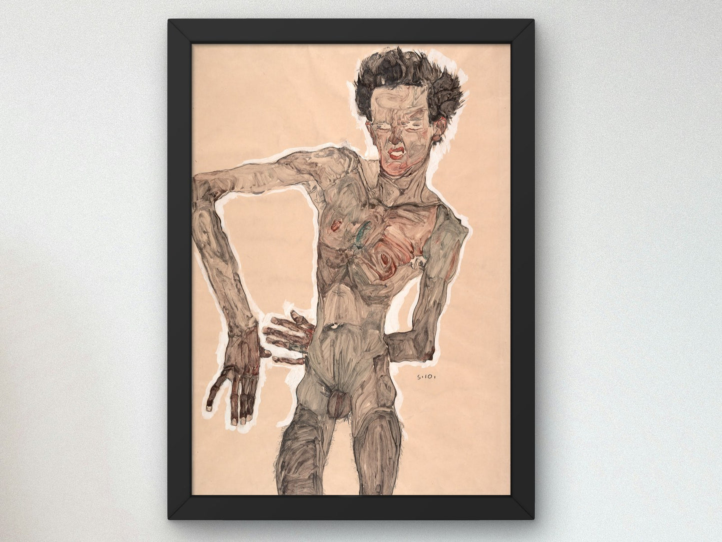 Nude Self Portrait Grimacing by Egon Schiele 1910, Wall Art Print, Fine Art Reproduction, Museum Quality Decor, Poster