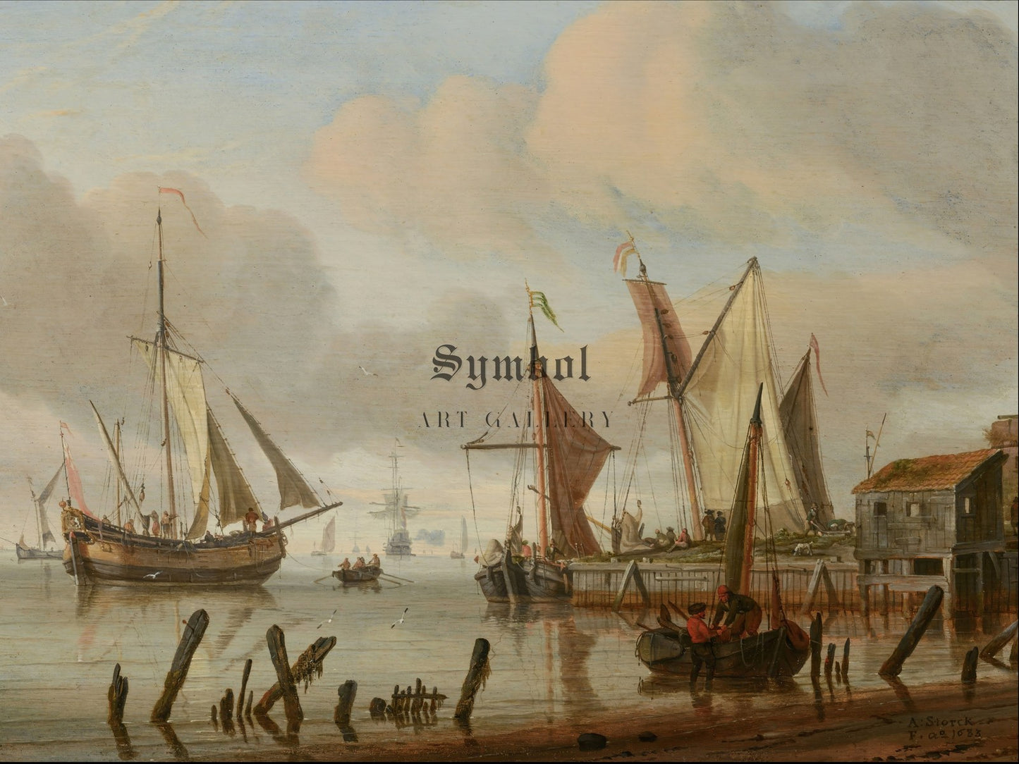Boats at a Mooring Place by Abraham Storck 1683, Wall Art Print, Fine Art Reproduction, Museum Quality Decor, Poster