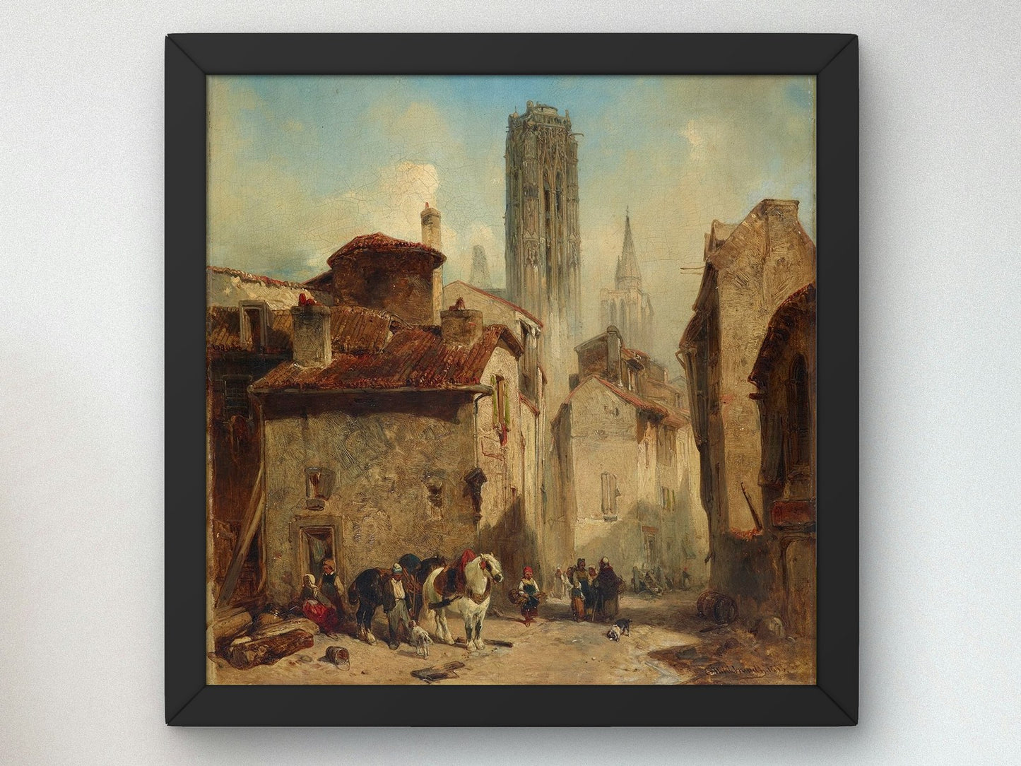 In a Flemish City by Eduard Hildebrandt 1843, Wall Art Print, Fine Art Reproduction, Museum Quality Decor, Poster
