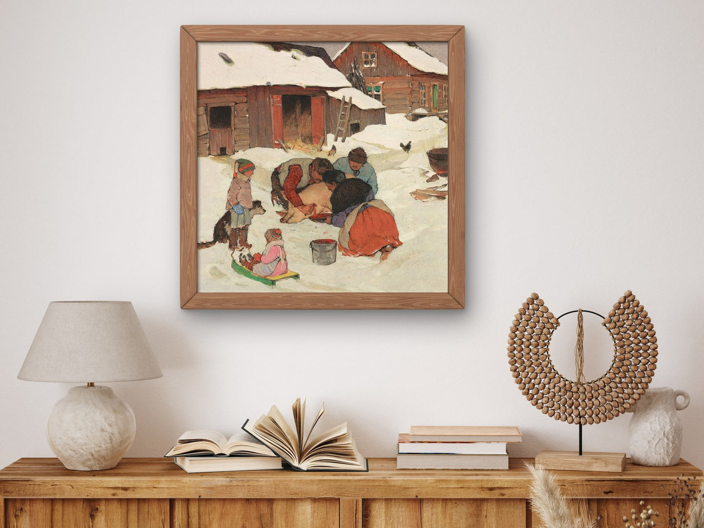 Killing the Pig by Clarence Gagnon 1928, Wall Art Print, Fine Art Reproduction, Museum Quality Decor, Poster