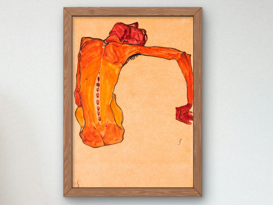 Seated Male Nude Back View by Egon Schiele 1910, Wall Art Print, Fine Art Reproduction, Museum Quality Decor, Poster