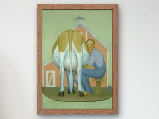 Boy Milking Cow by Grant Wood, 1932, Art Deco and American Modernism, fine art print