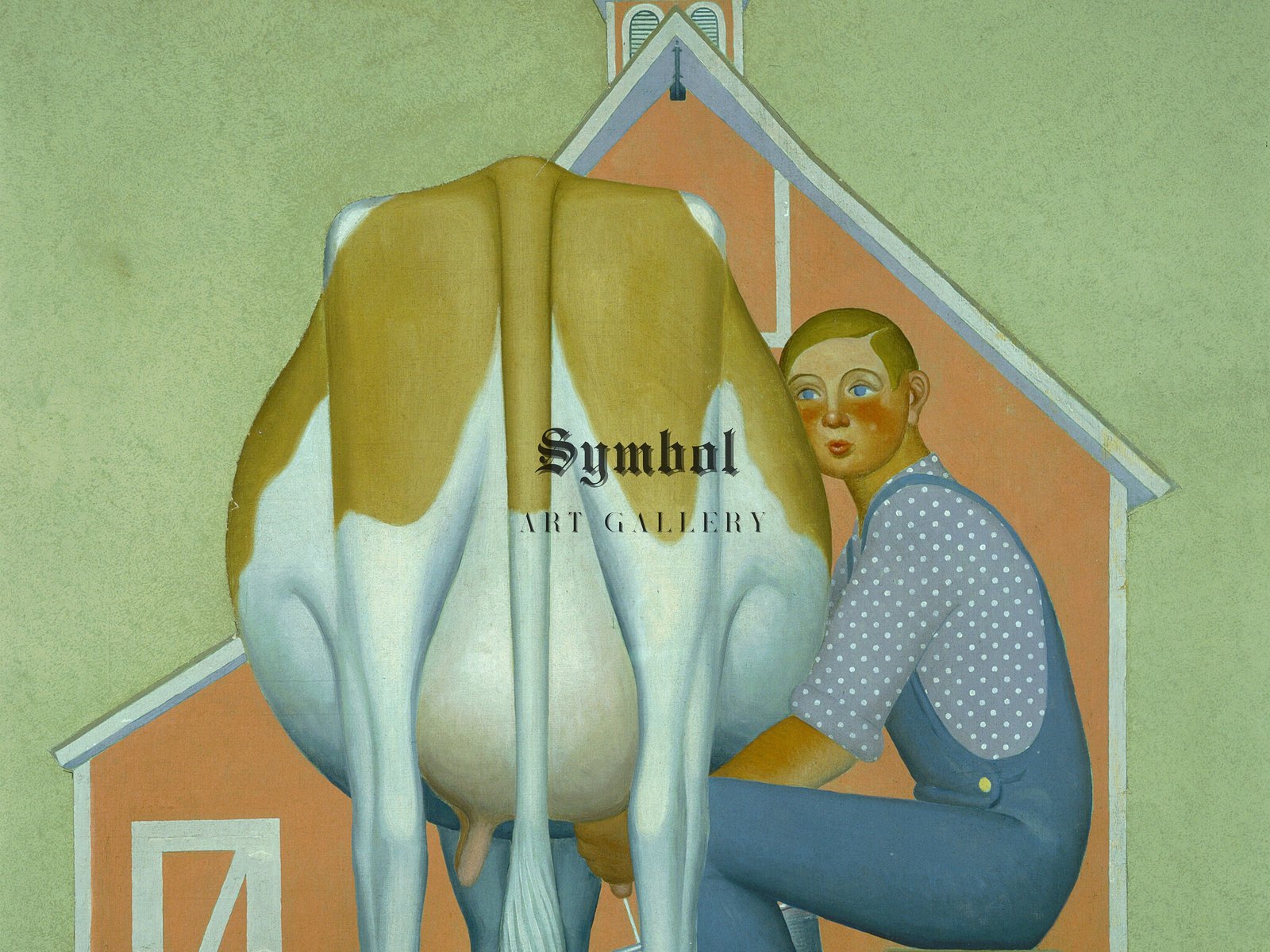 Boy Milking Cow by Grant Wood, 1932, Art Deco and American Modernism, fine art print