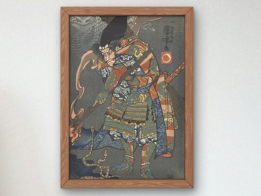 Bravery Matched with the Twelve Zodiac Signs Snake and Nitta Shiro by Utagawa Kuniyoshi, 1840, Japanese Woodblock Prints, fine art print