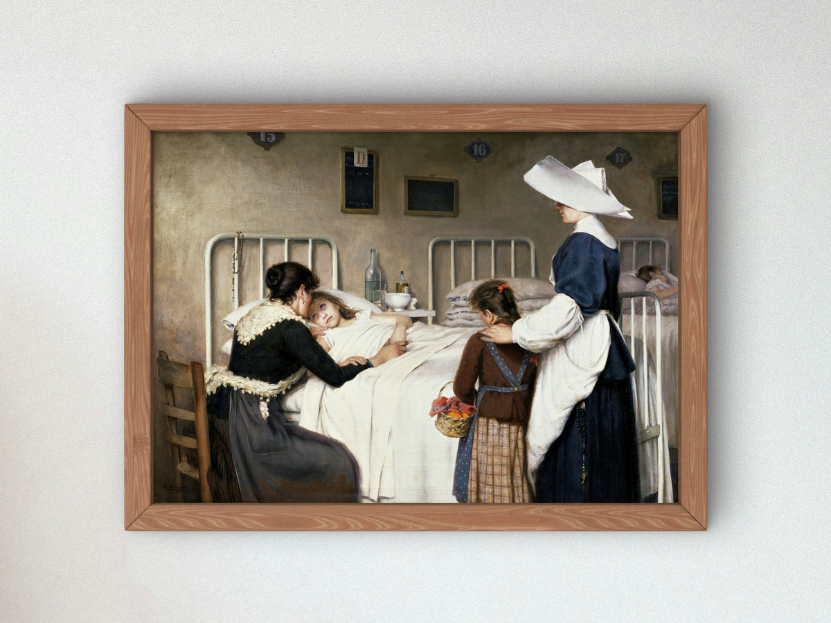 The Mother's Visit to the Hospital by Enrique Paternina García Cid 1892, Wall Art Print, Fine Art Reproduction, Museum Quality Decor, Poster